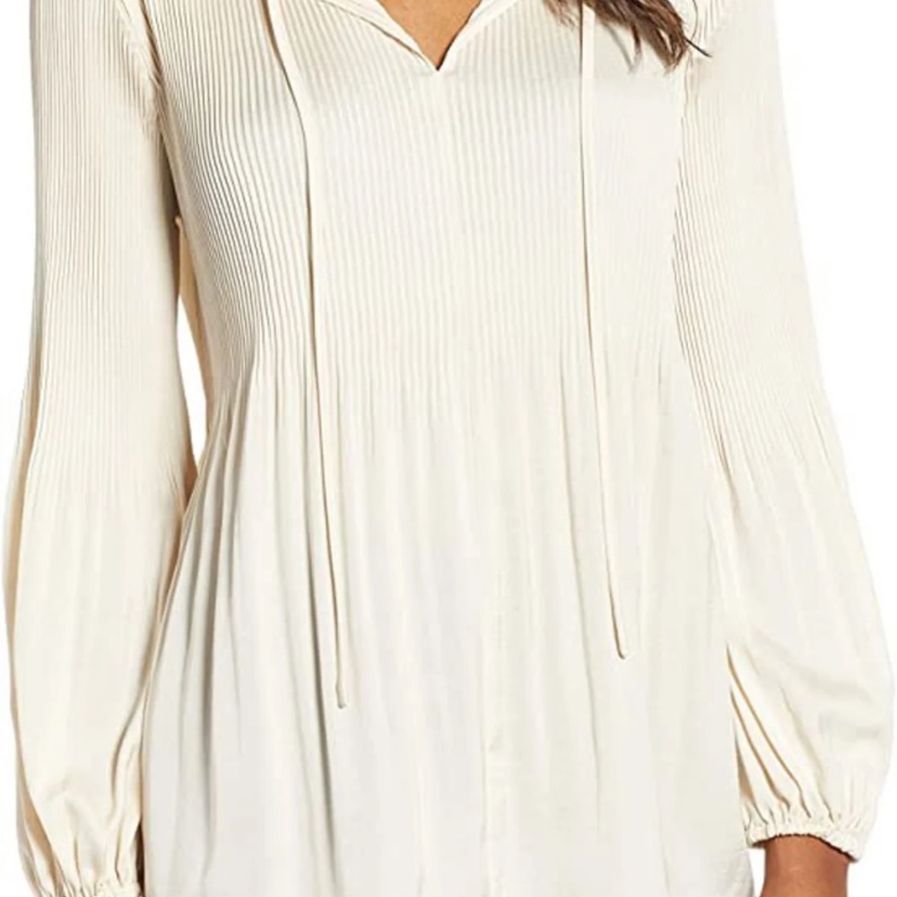 A04 NWOT Lucky Brand Babydoll Blouse Satin Silky Ivory Cream Long Sleeve Sz XS